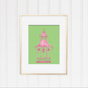Pink and Green Pagoda Framed | Fine Art Print