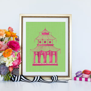 Pink and Green Pagoda Framed | Fine Art Print