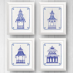 Blue and White Pagoda Set of 4 | Fine Art Prints