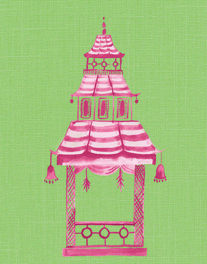 Pink and Green Pagoda Unframed | Fine Art Print