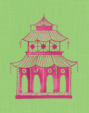 Pink and Green Pagoda Unframed | Fine Art Print
