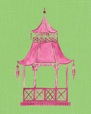 Pink and Green Pagoda Unframed | Fine Art Print