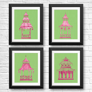 Pink and Green Pagoda Framed | Fine Art Print