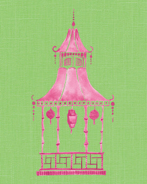 Pink and Green Pagoda Unframed | Fine Art Print