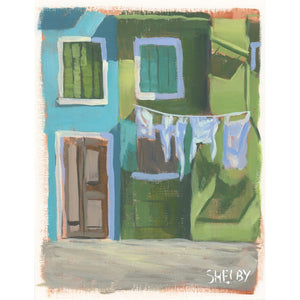 Italian Street Scene - Vertical Painting on Paper - Framed to Order