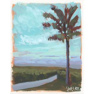 Just Past the Palm - Vertical Painting on Paper - Framed to Order