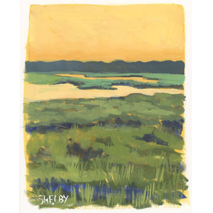 Morning Sun on the Marsh - Vertical Painting on Paper - Framed to Order