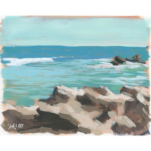 Rocky Coast - Horizontal Painting on Paper - Framed to Order