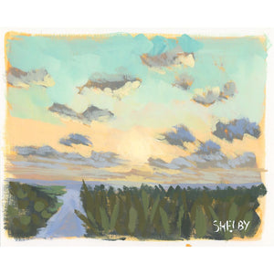 Sunrise Beach - Horizontal Painting on Paper - Framed to Order