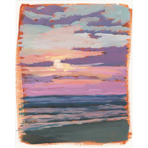 Sunset Beach - Vertical Painting on Paper - Framed to Order