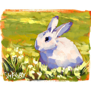Year-Round Bunny - Horizontal Painting on Paper - Framed to Order